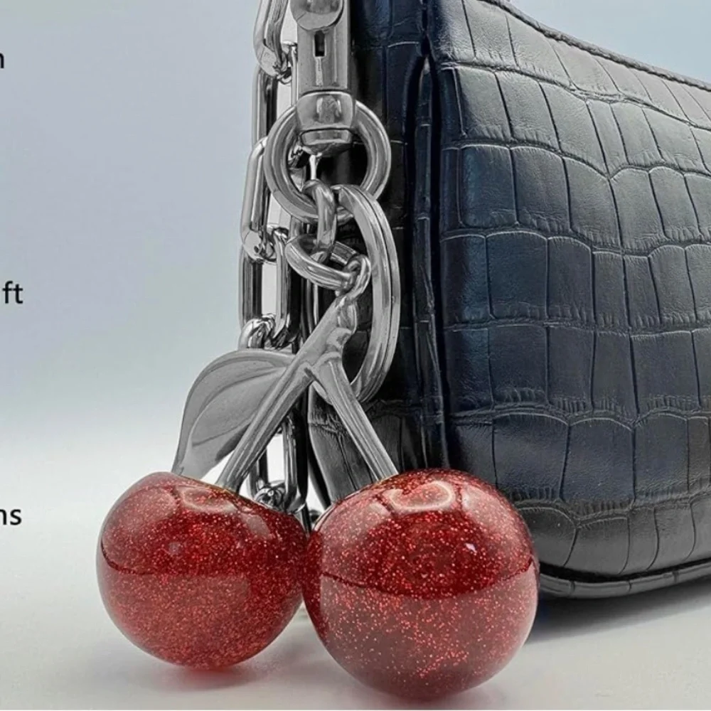 Red Cherries for your bag purse with silver hardware clip onto your coach bag